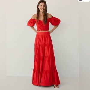 Mango Gathered Puff Off The Shoulder
Sleeve Poplin Blouse & skirt set size small